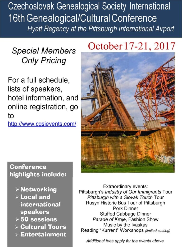 Czechoslovak Genealogical Society International (CGSI) 16th Genealogical and Cultural Conference