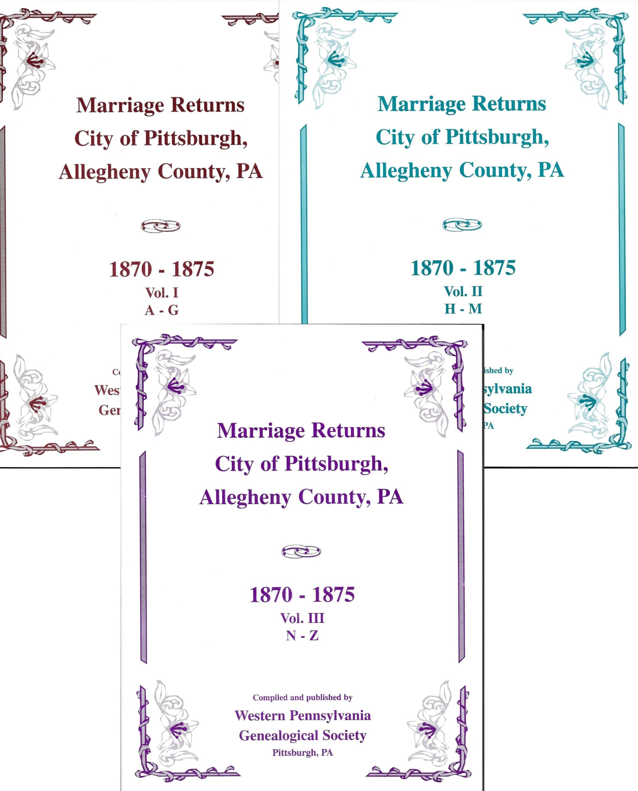 Marriage Returns, Pittsburgh, 1870-1875, Three Volumes